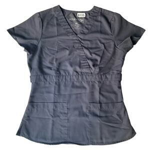 Scrubology Women’s Short Sleeve Nurse Blouse Size S M, Solid Gray